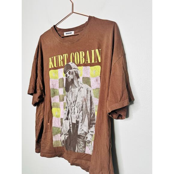 DAYDREAMER Women's Chocolate Brown Kurt Cobain Checkered Top T-Shirt One Size - Picture 5 of 9